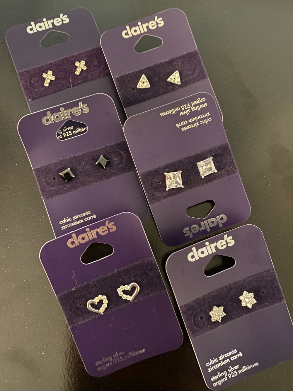 Claire’s Sterling Silver and CZ Pierced Earrings Lot of 6 Pairs